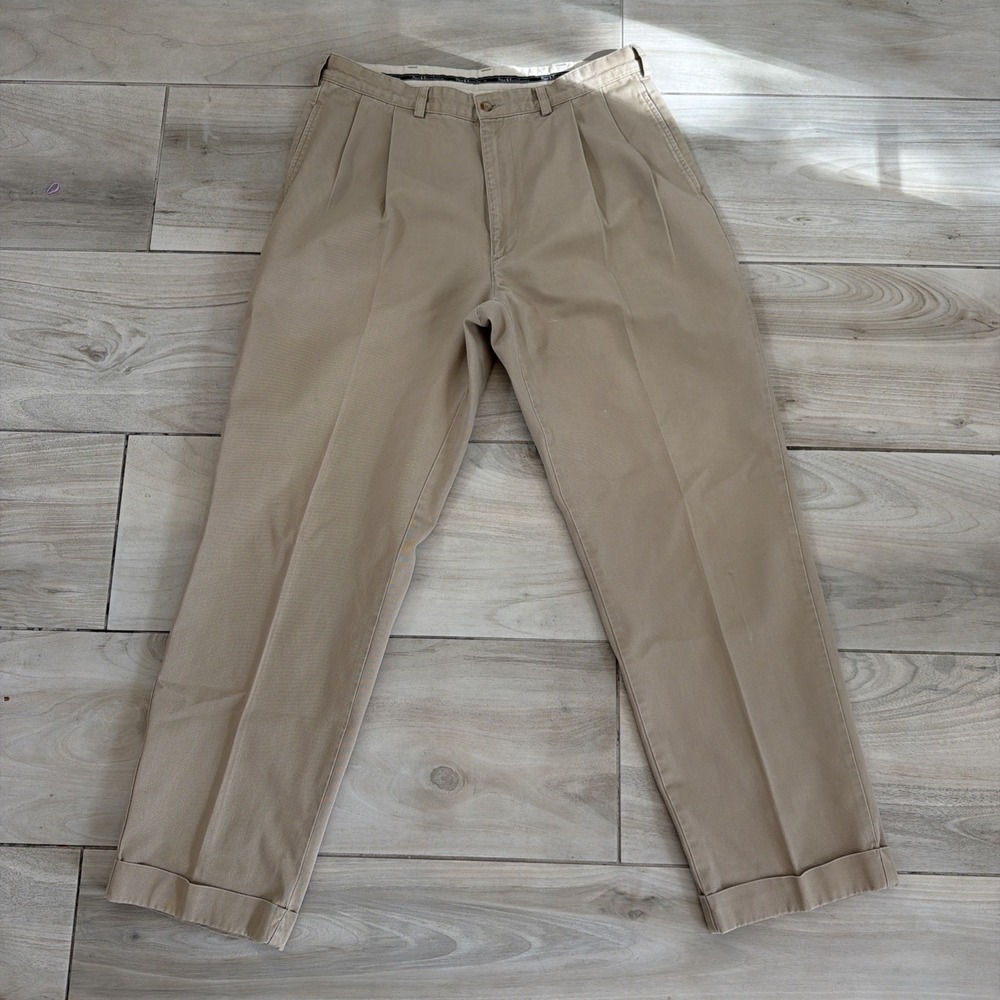 Polo Ralph Lauren Hammond Pant Mens 36x32Tan Pleated Chino Cotton Cuffed 7368